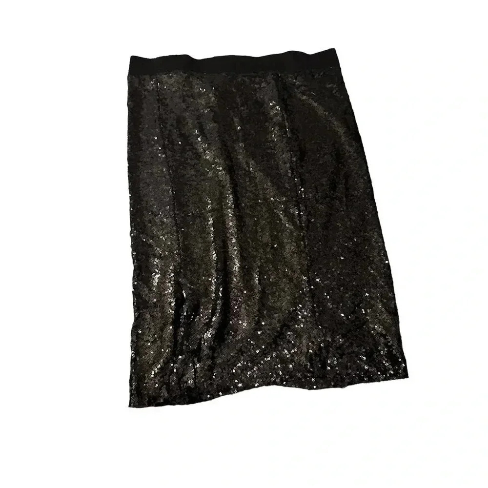 Torrid Women's Black Sequin Pull-on Holiday Pencil Midi Skirt Size 1
